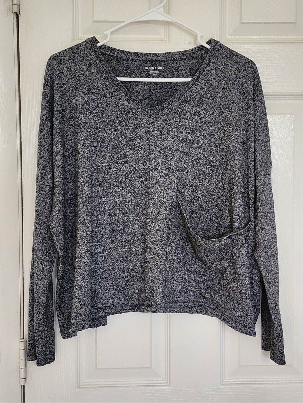Eileen Fisher Organic Cotton Hemp Melange V-Neck Pocket Sweater Top S